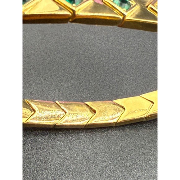 Vintage Gold Tone Tennis Bracelet Green Rhinestones Stretch  7" - Picture 6 of 8